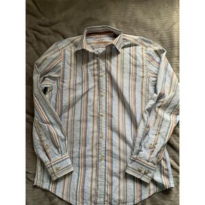 Tommy Bahama Denim Shirt Men Size Small‎ Blue Striped Collared 100% Cotton